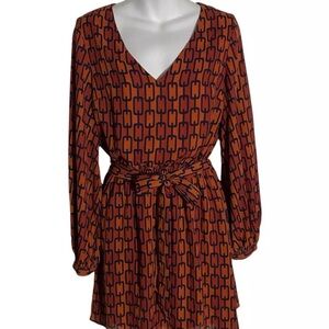 Express dress medium m orange navy rust maroon fall soft stretchy long sleeve